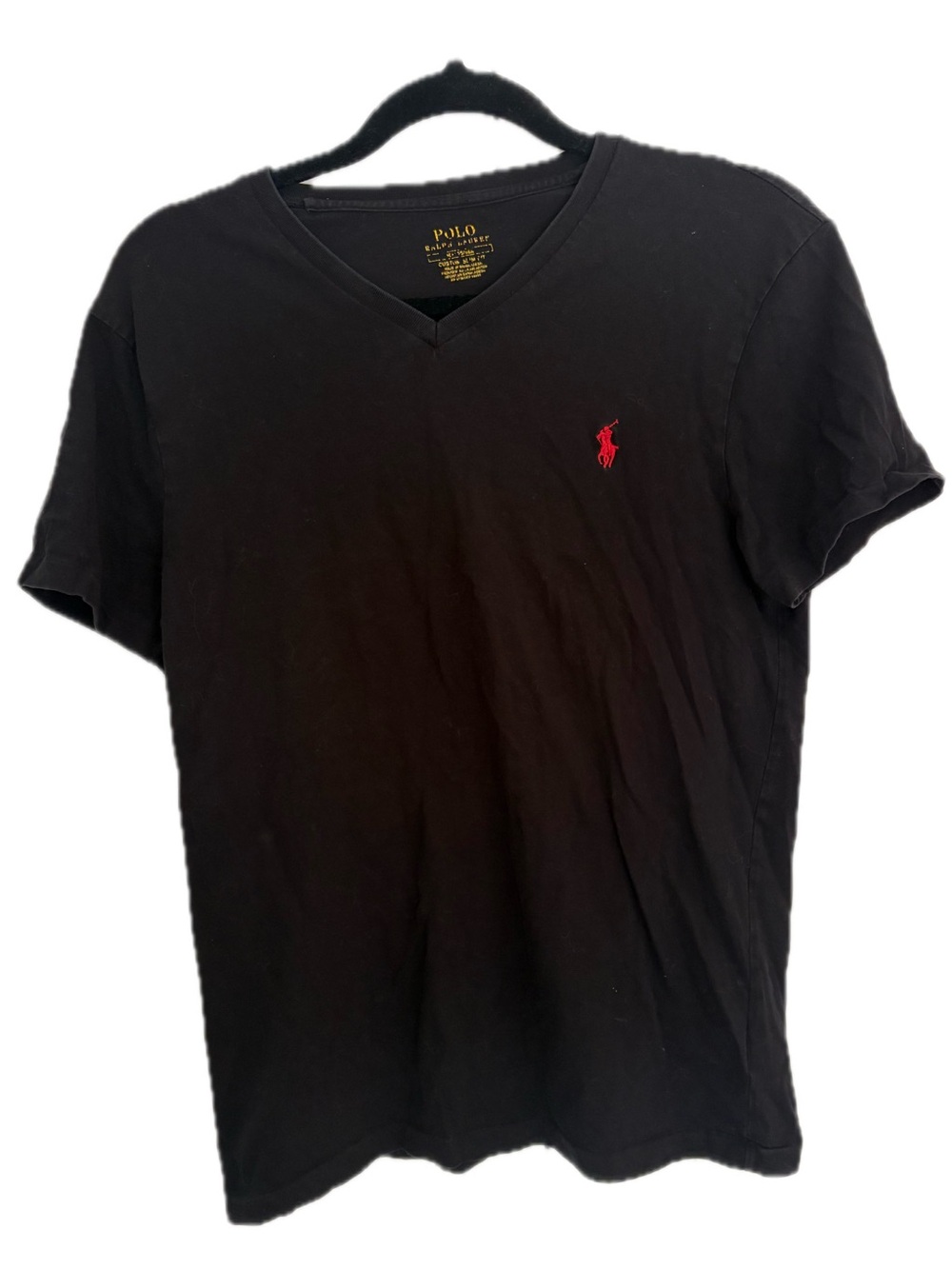 Polo by Ralph Lauren Men’s Black V-Neck T-Shirt with Red